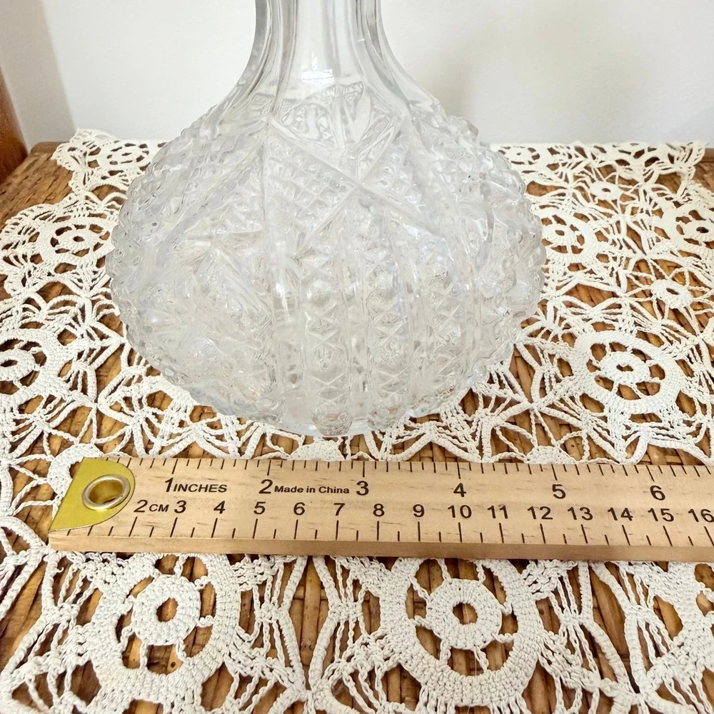 Vintage Pressed Glass Decanter Diamond Point Ships Carafe No Stopper Barware